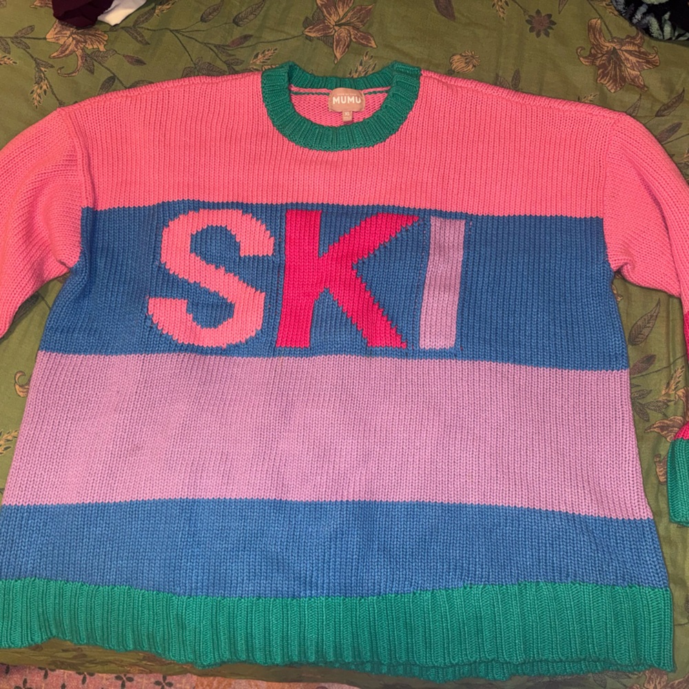 Show Me Your MuMu Pink and Teal Knit Sweater